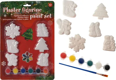 Produktbild von Gipsfiguren Weihnachten zum bemalen für Kinder - 12er (2x6) - mit 6 bunten Farben