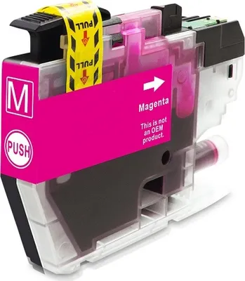 A magenta ink cartridge for a printer.