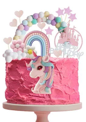 Productafbeelding van Unicorn Taartdecoratie Set met 17 Onderdelen voor Verjaardagsfeest