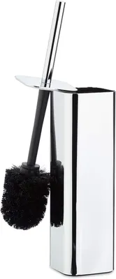 Image de Support pour brosse de toilette - Fixation murale - 38,5 x 8 x 8 cm - Métal - Plastique - Porte-brosse WC - Argenté - Noir