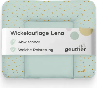 Produktbild von GEUTHER Wickelauflage „Lena“ im Sterndesign grün | 85 × 75 cm | abwischbar | mit Kopfschutz & erhöhtem Rand | extra breit | Wickelunterlage für Wickelkommoden