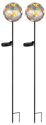 Produktbild von 2er Set LED Solarleuchte, silber, Ahornblätter, Erdspitz, H 91,5 cm