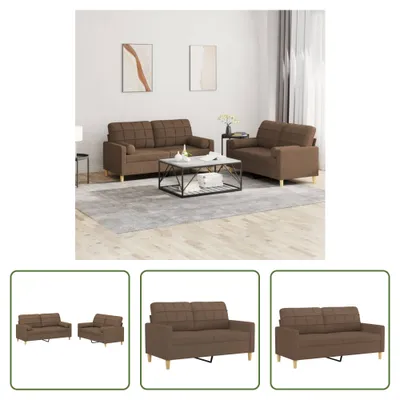 Produktbild von The Living Store 2-tlg. Sofagarnitur mit Kissen Braun Stoff