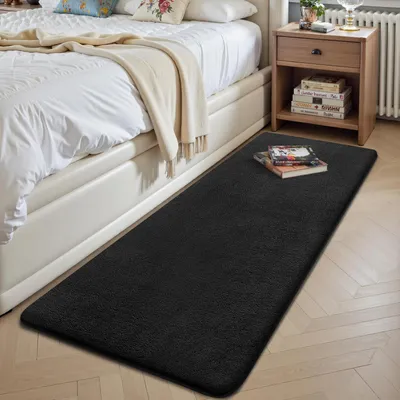 Image de Tapis de 60x200 cm, couleur noire, à poils courts, antidérapant, pour salon
