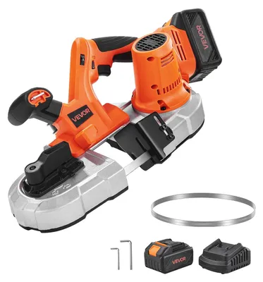 Produktbild von VEVOR 20-Volt-Batteriesäge, Schneidtiefe 65 x 65 mm, 4000 mAh-Batterie und Ladeadapter, geeignet für den Schnitt von Metall und Holz.