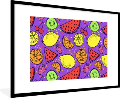 Produktbild von MuchoWow® Gerahmtes Poster Wassermelone - Obst - Lila 90x60 cm - Poster mit Schwarzem Bilderrahmen Wandposter Rahmen Foto Bilder - Wanddekoration - Fotos