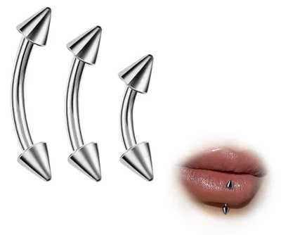 Imagen del producto de Piercing de titanio G23, disponible en 3 tamaños: 6 mm, 8 mm y 10 mm. Acabados en plata y oro, ideal para labios y cejas