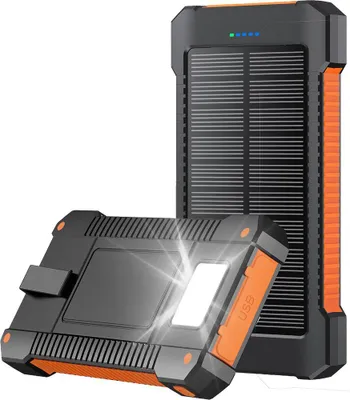 Image de Powerbank Solaire 10000mAh 2 ports USB A+C Lampe torche et Dragonne intégrées Orange/Noir Bigben