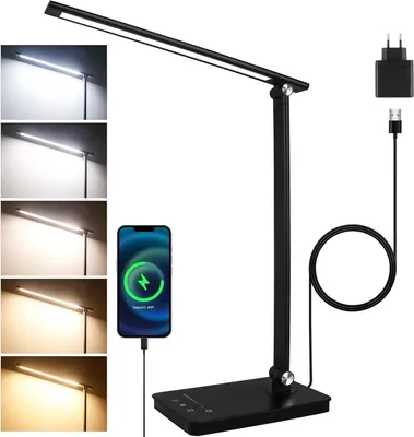 Image de Lampe de bureau LED Dimbare - Lampe réglable - Idéale pour étudier et travailler - 5 couleurs, 5 niveaux de luminosité - 42 LED - Noir