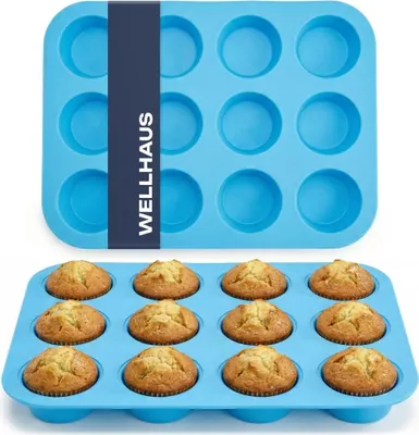 Zdjęcie produktu dla WELLHAUS Silikonowa forma do muffinek, 29,5 x 3 x 22 cm, 12 sztuk, niebieska