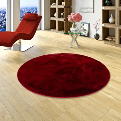Produktbild von Luxus Super Soft Fellteppich Plush Rot Rund, Größe:160 cm Rund