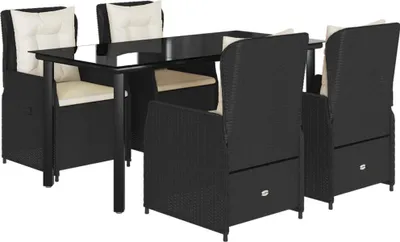 Produktbild von vidaXL 5-tlg. Garten-Essgruppe mit Kissen Schwarz Poly Rattan