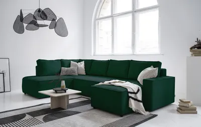 Image de MIUFORM Brave Dave - Canapé d'angle avec fonction lit et coffre de lit U-FORM GAUCHE - 322x194cm - Vert bouteille - Canapé-lit Canapé