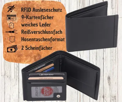 Produktbild von RFID-Ausleseschutz Herrenbörse querfortmat schwarz, echt Leder