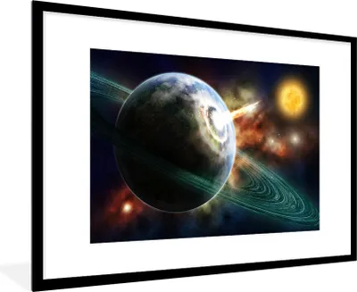 Produktbild von MuchoWow® Gerahmtes Poster Meteoriteneinschläge 90x60 cm - Poster mit Schwarzem Bilderrahmen Wandposter Rahmen Foto Bilder - Wanddekoration - Fotos
