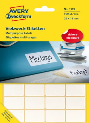 Obrázok produktu pre Avery Zweckform® 3319 Univerzálne etikety - 29 x 18 mm, biele, 960 etikiet/30 listov, permanentné
