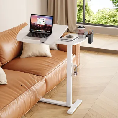 Image de Table d'appoint réglable sur roulettes, idéale pour le lit et le bureau