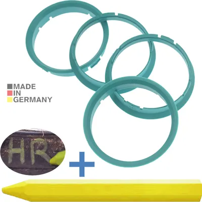 Produktbild von 4X Zentrierringe 70,0 x 66,6 mm Türkis Felgen Ringe + 1x Reifen Kreide Fett Stift