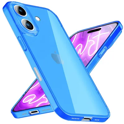 Produktbild von NALIA Neon Silikonhülle für iPhone 16 – Knallige Signal-Farbe & Linsenschutz – VIBE (Transparentes Case) – Marke aus Berlin – Blau