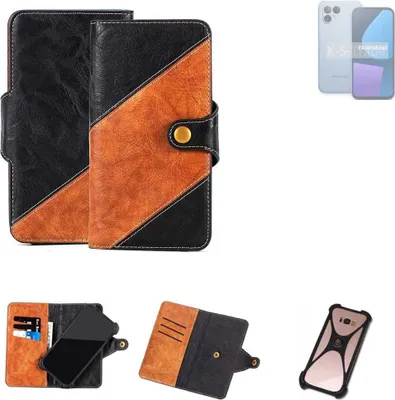 Produktbild von K-S-Trade Handyhülle Schutzhülle Bookstyle Case Wallet-Case kompatibel mit Fairphone  Fairphone 5 Handy Cover Bumper Klapphülle schwarz hellbraun