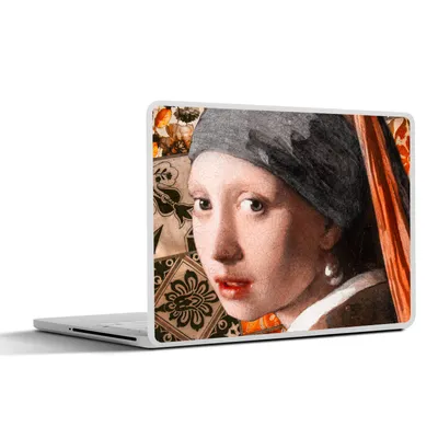 Produktbild von MuchoWow® Laptop Aufkleber Sticker Cover Gemälde - Mädchen mit Perlenohrring - Orange - Schwarz 30x22 cm - Laptop-Sticker