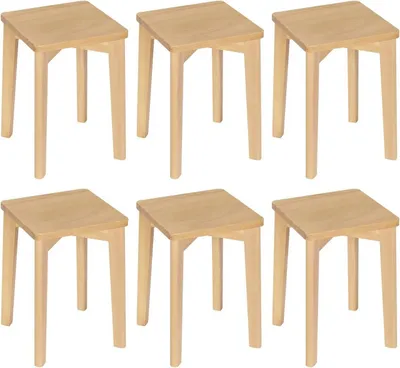 Produktbild von 6-teiliges Set Esszimmerhocker aus Massivholz, stapelbar | Natürlich | 31x31x44,5cm