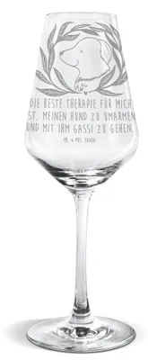 Produktbild von Mr. & Mrs. Panda Weinglas Hund Blumen - Transparent - Geschenk, Umarmen, Sprüche, Weißweinkelch, Hunde, Gassi gehen, Ranke, wein glas, Für Weißwein