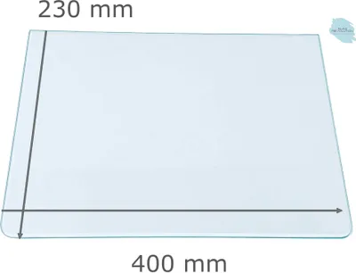 Produktbild von Kühlschrank Einlegeboden - Klarglas 4 mm - 2 abgerundete Ecken - 400 mm x 230 mm - (89,96 EUR / qm - Mindestbfl. 0,25 qm - Kantenb. 5,35 EUR / lfm - Eckenb. 1,00 EUR / Stck. )