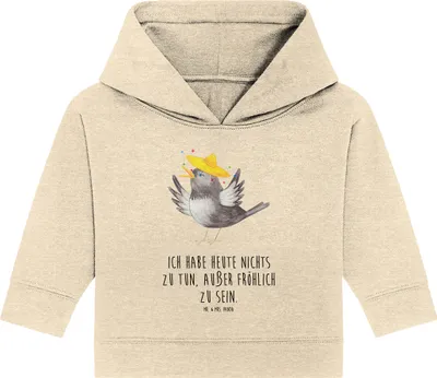 Produktbild von Mr. & Mrs. Panda Organic Baby Hoodie Rabe Sombrero 12. - 18. Monat - Natural Raw - Geschenk, Vogel, Kapuzenshirt, Lustige Sprüche, glücklich sein, Elster, Motivation