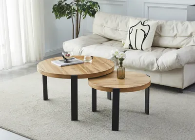 Produktbild von Design 2er Set Couchtisch GP-111 Echtholz rund Tisch Wohnzimmertisch