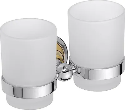 Produktbild von BETRO GOLD Doppelzahnbürstenhalter mit Glas Messing Gold Chrom Glas 175x95x90 mm für Bad & Küche >> zum Bohren