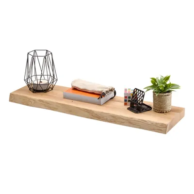 Produktbild von Wandregal Eiche massiv 80x22x4 cm mit Baumkante – schwebendes Regal mit unsichtbarer Befestigung – Massivholz Regalbrett, Bücherregal – Kratzfest &Nat