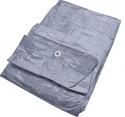 A folded gray tarp is shown on a white background.