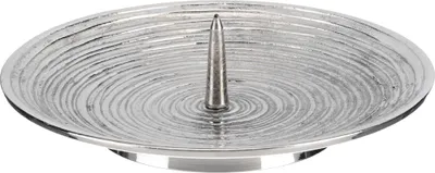 Produktbild von Kerzenteller mit Dorn (Rillen) Messing vernickelt 15 cm Durchmesser