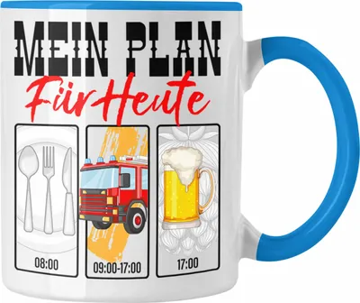 Produktbild von Trendation - Feuerwehr Tasse Lustiges Geschenk für Feuerwehrmann Grafik Becher Geburtstag Weihnachten (Blau)