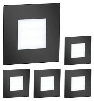 Productafbeelding van ledscom.de 5x LED-trapverlichting/wandlamp FEX, geschikt voor binnen en buiten, vierkant, zwart, 85 x 85mm, koelwit