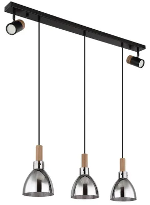 Produktbild von Pendelleuchte, 5-flammig, Metall Rauchglas, schwarz, L 95 cm