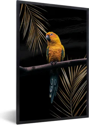 Produktbild von MuchoWow® MuchoWow® Gerahmtes Poster Papagei - Farn - Zweig 20x30 cm - Poster mit zchwarzem Bilderrahmen - Drucken - Bilder Poster im Rahmen