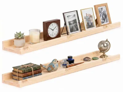 Productafbeelding van Wandplank - Boekenplank - Ophangbaar - Kruidenplank- Naturel - Grenenhout - 10 Kg - 90 cm - 2 Stuks
