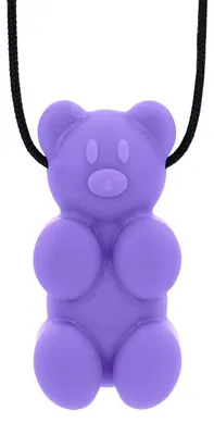 Image de Ark Therapeutics Kaukette : ours en gomme à la lavande, jouet sensoriel. Ce collier à mâcher en forme d'ours est idéal pour ceux qui préfèrent une texture de mastication lisse.
