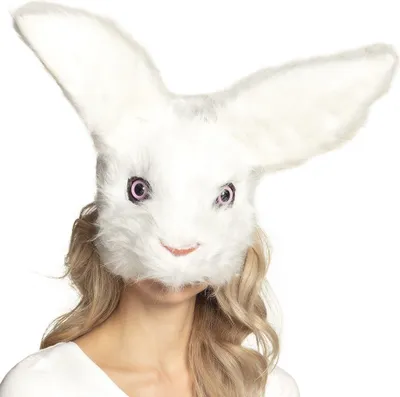 Produktbild von Hasen-Maske mit Plüsch Tier-Maske weiss - Einheitsgröße