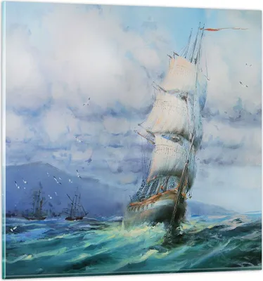 Produktbild von Bilder auf glas - Meer Segelschiff - 50x50cm - Glasbilder - Wandbilder - Kunstdruck - zum Aufhängen bereit - Wanddekoration aus Glas - Glas Bilder - Wandbild auf Glas - Einteilig - GAC50x50-3782