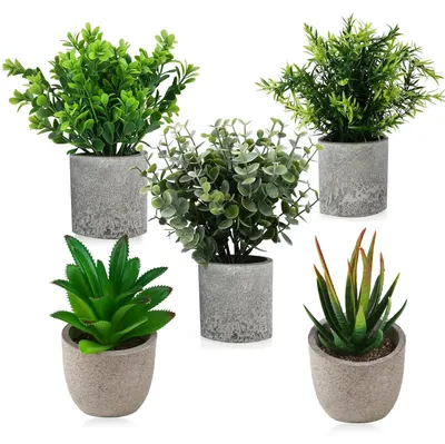 Image de 5 plantes artificielles pour la décoration du salon, plantes artificielles vertes, idéales pour les mariages, les bureaux, les intérieurs, les appartements, les balcons, ainsi que pour la décoration du salon, de la chambre à coucher et de la salle de bains.