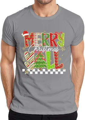 Produktbild von Merry Christmas Y'all Weihnachten Tannenbaum gestreift Glitzer Herren T-Shirt, Grau, M