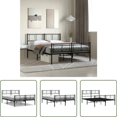 Produktbild von The Living Store Bettgestell mit Kopf- und Fußteil Metall Schwarz 140x190 cm