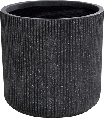 Produktbild von BELIANI Blumentopf Graphitgrau Ton und Glasfaser Rund ⌀ 37 cm mit Loch Ablaufloch Rillen Modern Outdoor Indoor Außen Draußen Innen Ausstattung Deko