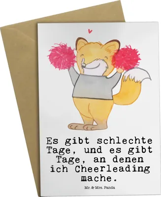 Produktbild von Mr. & Mrs. Panda Grußkarte Fuchs Cheerleader - Weiß - Geschenk, Turniere, osterkarte, weihnachtskarten, einladungskarten, hochzeitskarten, osterkarten, Turnen, Turn Club
