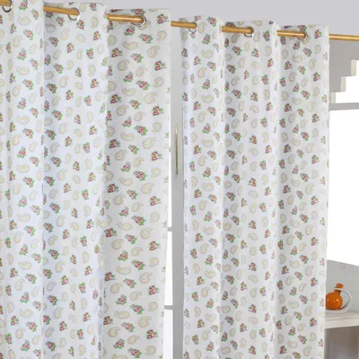 Obrázek produktu pro HOMESCAPES Záclony Paisley & tečky žlutá bílá 2ks sada 228 x 137 cm