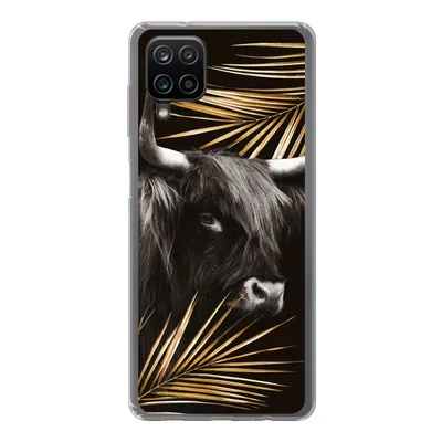 Produktbild von MuchoWow® Handyhülle Schutzhülle Hülle für Samsung Galaxy A12 Schottischer Highlander - Blätter - Gold Silikon Softcase Handy Hülle - Bild