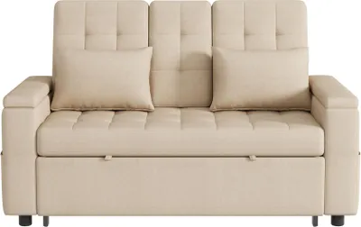 Immagine prodotto di okwish Divano letto pieghevole regolabile Divano lounge a due posti con schienale a tre angoli, divano letto con due cuscini e vani portaoggetti, beige